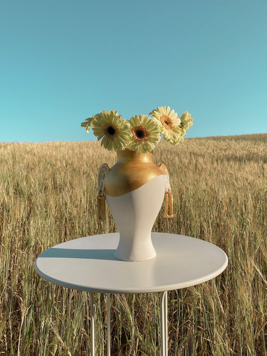 moroccan unique handcrafted ceramic flower ear & earrings vase in white and gold with ceramic coating glaze