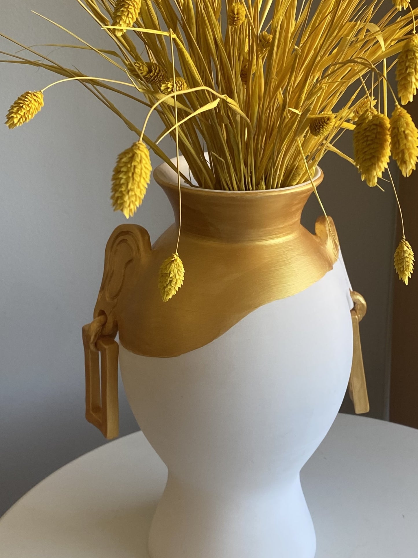 moroccan unique handcrafted ceramic flower ear & earrings vase in white and gold with ceramic coating glaze