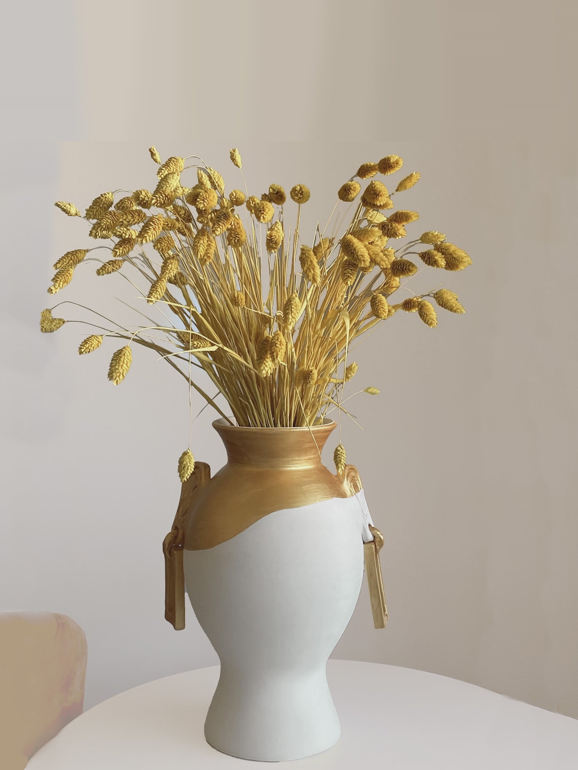 moroccan unique handcrafted ceramic flower ear & earrings vase in white and gold with ceramic coating glaze