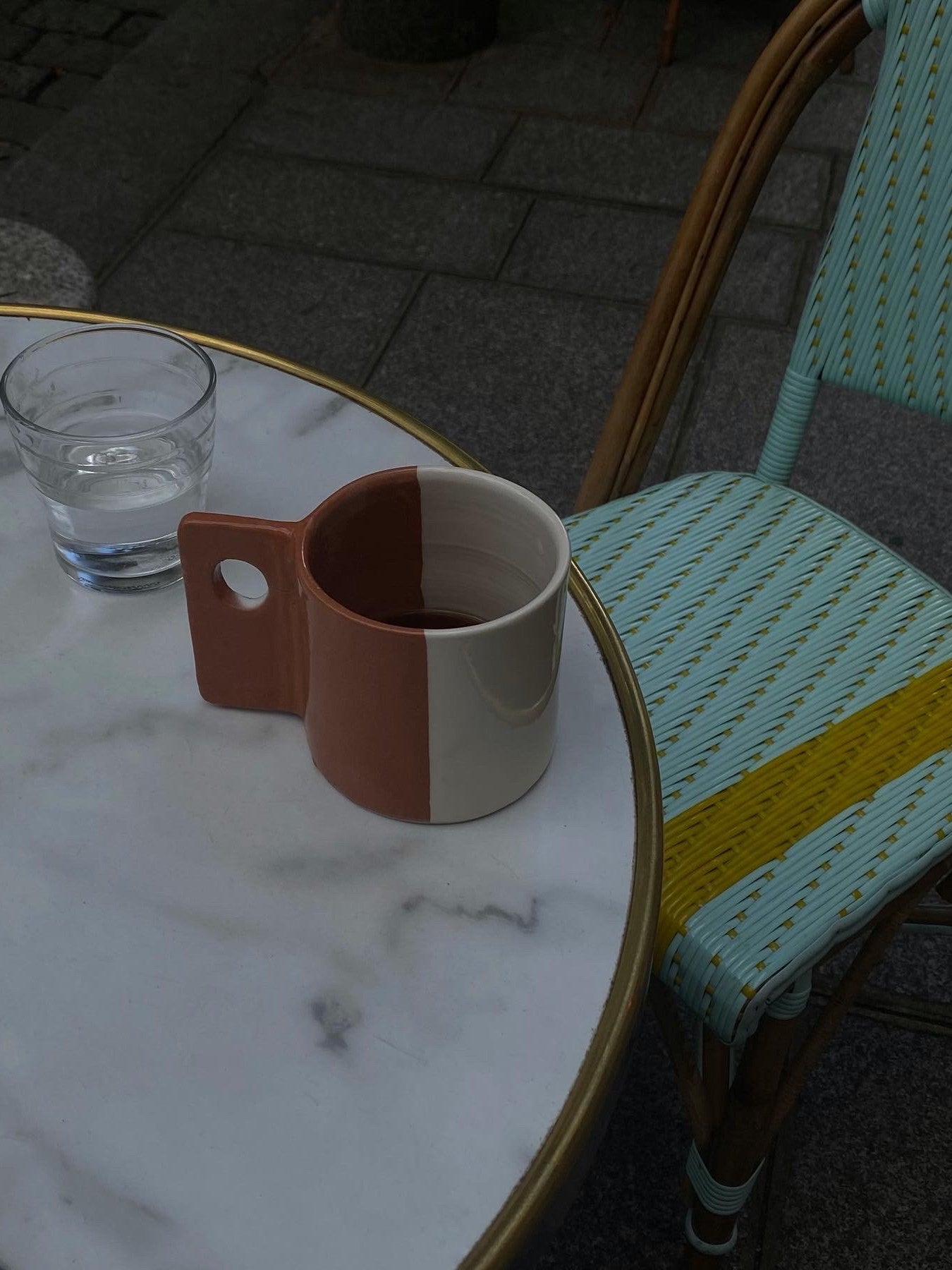 unique moroccan handmade ceramic coffee mug in white & terracotta with ceramic coating glaze made in morocco