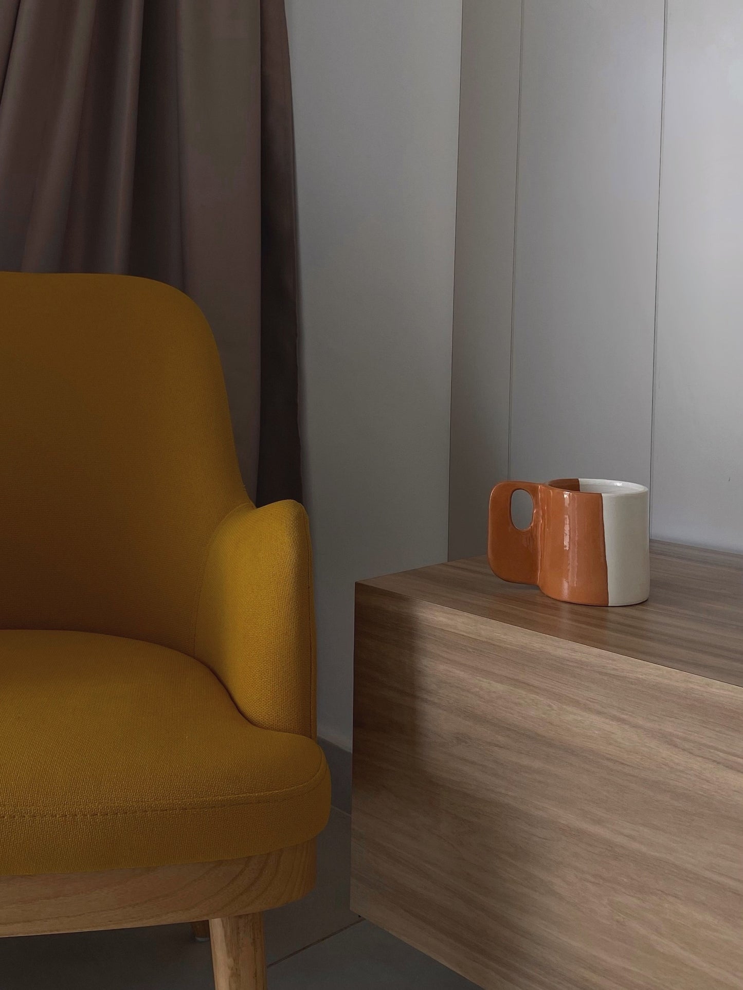 unique moroccan handmade ceramic coffee mug in white & terracotta with ceramic coating glaze