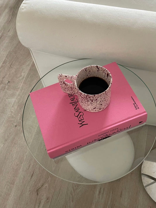 unique moroccan handmade ceramic splash coffee mug in white with ceramic coating glaze